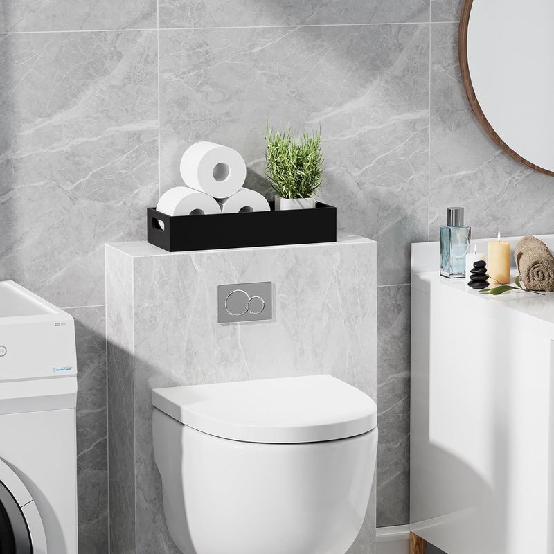 VITVITI Bamboo Toilet Paper Holder Storage, Bamboo Tray for Bathroom with Handle, Toilet Tissue Holder Organizer Basket Container for Toilet Tank/Kitchen Counter, Natural, Black - Image 3